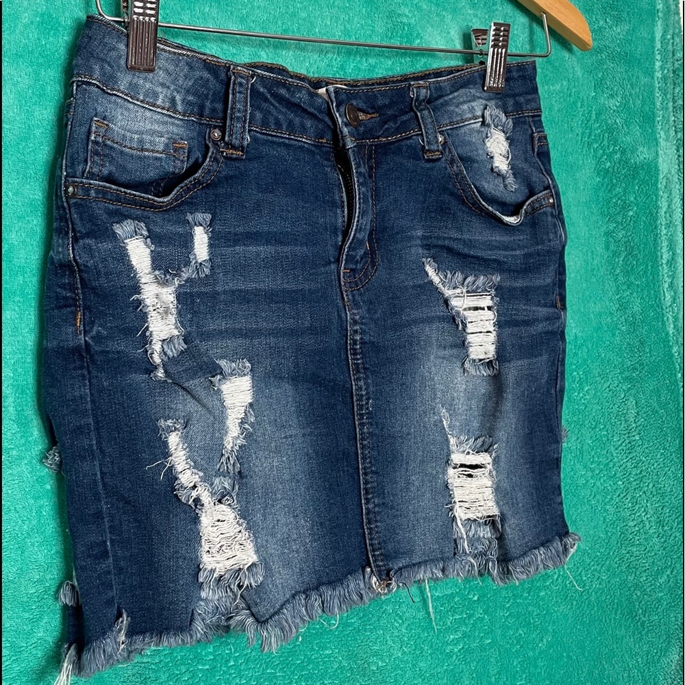Forever 21 tie ripped jeans skirt